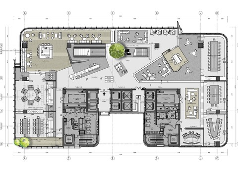  辦公空間平面cad施工圖 