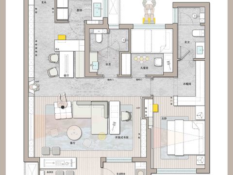  100平家居户型彩平PSD cad平面图 