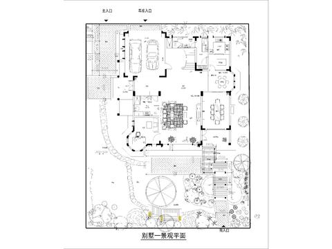  别墅庭院cad平面图 