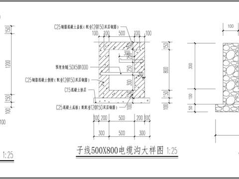  電纜溝、排水溝cad大樣圖 