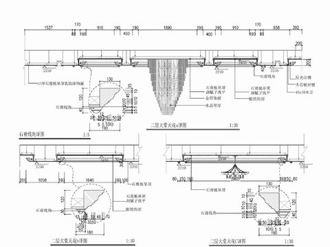  天棚阴角线水晶灯石膏板吊顶施工详图 美式吊顶 轻钢龙骨吊顶cad大样图 