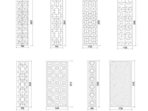  新中式屏风隔断cad施工图 
