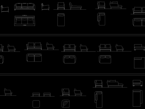  2021高端沙发平立面CAD图库 