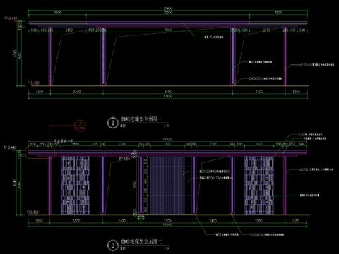  新中式廊架及水景做法详图cad大样图 