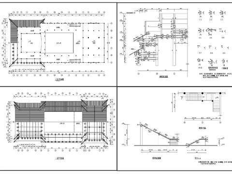  中式戲臺 祠堂建筑CAD施工圖 