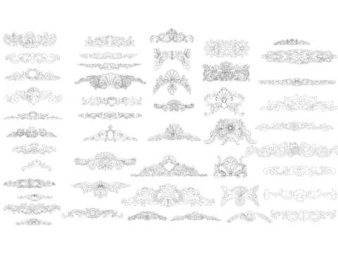  欧式花纹中式雕刻角花贴花cad图库 