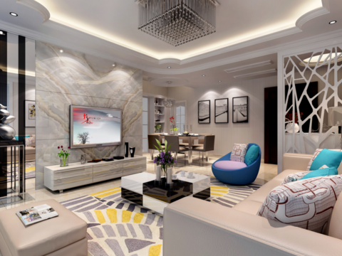  龙盛蓝郡现代客餐厅卧室CAD施工图 