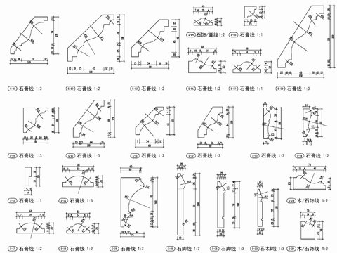  踢脚线 阴角线各类线条cad剖面图 