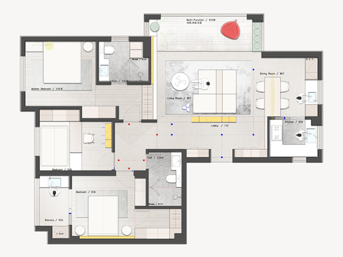  113㎡平层3+1房2稿方案cad平面图 