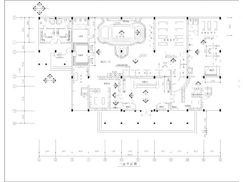  1500㎡汤泉 水疗 洗浴中心cad施工图 