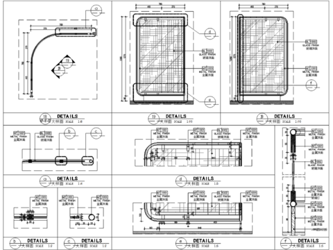  玻璃金属弧形转角屏风节点大样图 