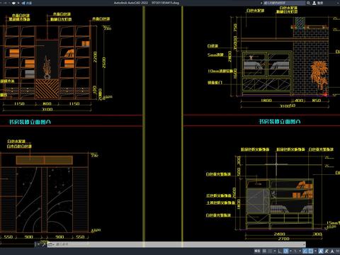  书房装修布置cad立面图库 