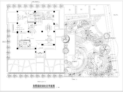  别墅庭院cad平面图 
