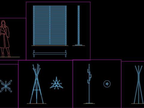  衣帽架雨伞架cad图库 