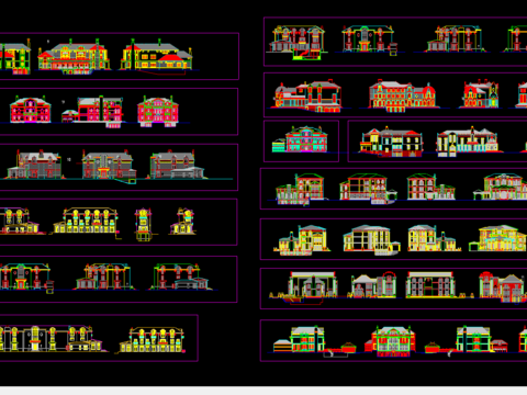  别墅立面cad图库 