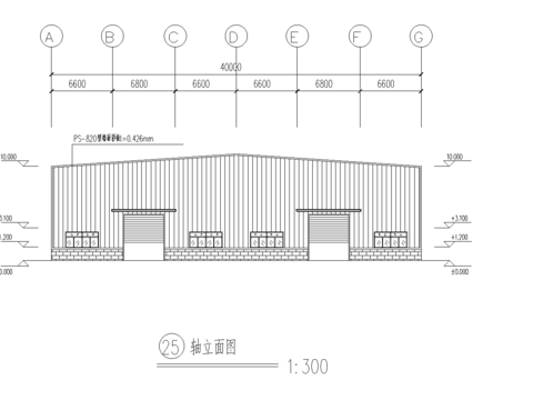  某廠40米廠房建筑CAD施工圖 