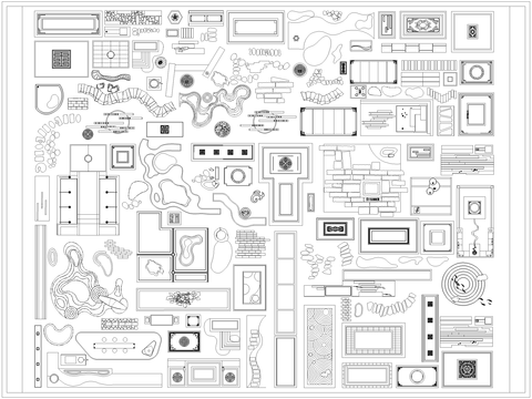  中式庭院铺装微地形cad图库 