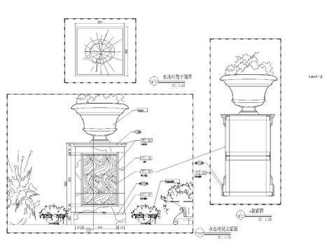  欧式水池立柱CAD节点大样 