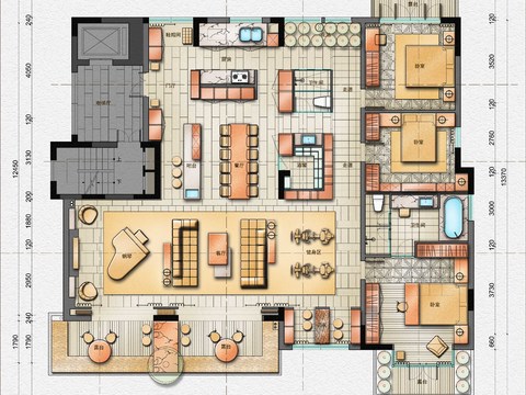  500平大平层平面方案cad平面图 