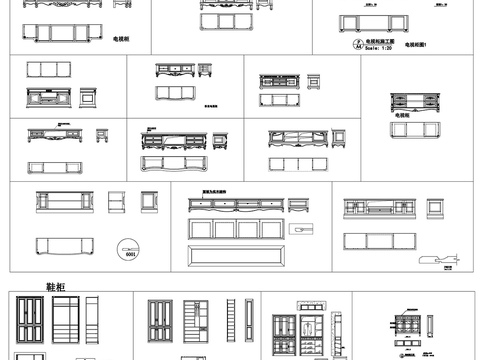  美式欧式整木酒柜吧台书柜梳妆台电视柜鞋柜餐边柜cad图库 