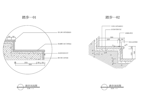  石材踏步cad节点大样图 