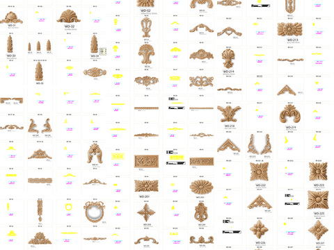  70款 石膏 木雕 构件 角花 雕花  CAD图库 