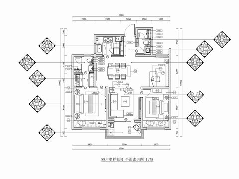  88㎡样板间cad平面图 