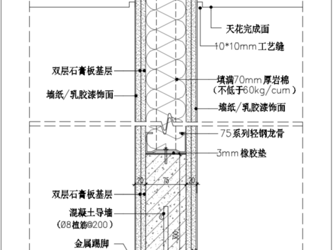  隔墙工艺cad大样图 