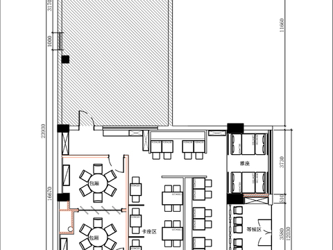  200㎡餐厅cad平面图 