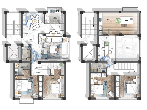  复式平面设计cad施工图 