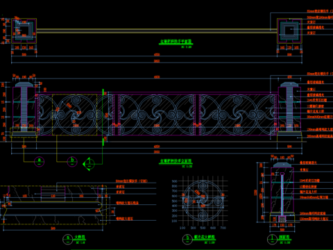  酒店栏杆扶手cad大样图 