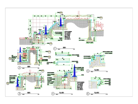  主入口跌水立面节点大样图 通用节点 