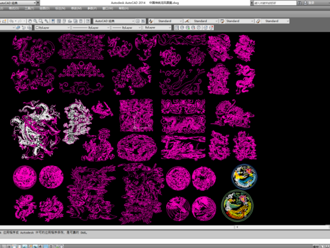  中国传统龙凤图案cad图库 