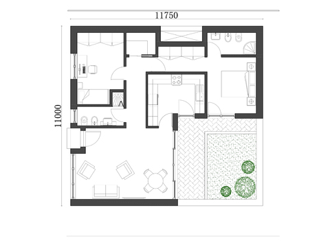  129m²单层独栋别墅cad平面图 