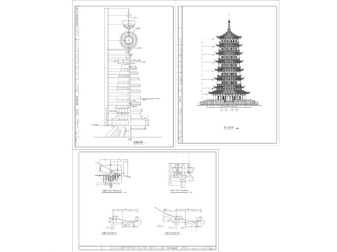  七层仿古佛塔建筑cad大样图 