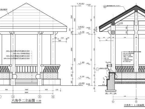  六角亭cad施工圖 