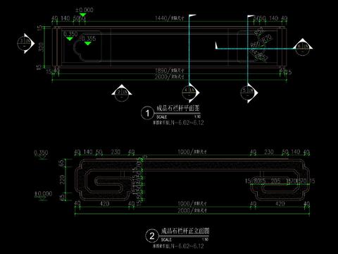  新中式石坐凳石欄桿CAD施工圖 