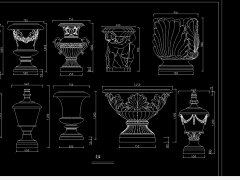  花盆造型cad大样图 