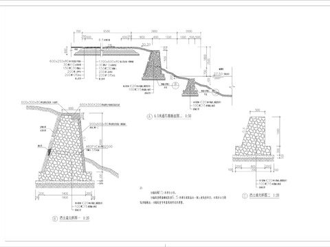  美丽乡村-乡村振兴项目毛石挡土墙CAD施工图 