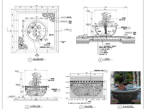  水景水钵CAD大样图 
