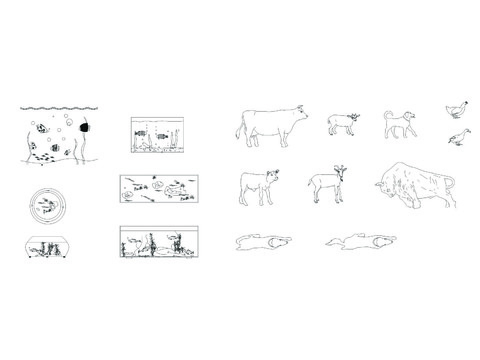  鱼缸动物cad平面图库 