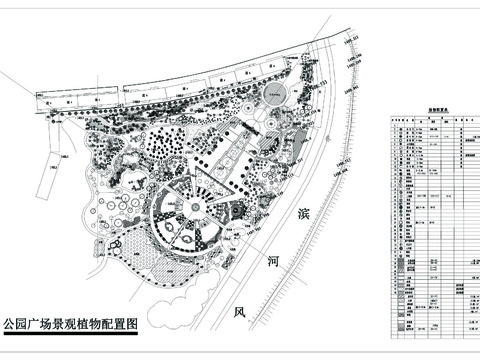  公園廣場景觀植物配置CAD施工圖 