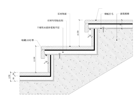  石材（灯带）踏步节点图-混凝土楼梯 