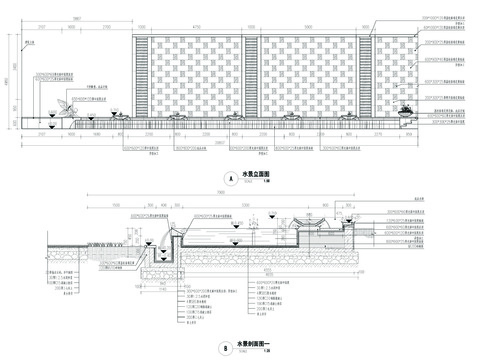  水景立面剖面节点大样 