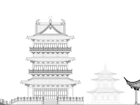  古建筑涼亭cad圖庫(kù) 