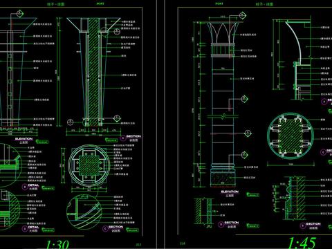  罗马柱 栏杆柱 柱子cad大样图 