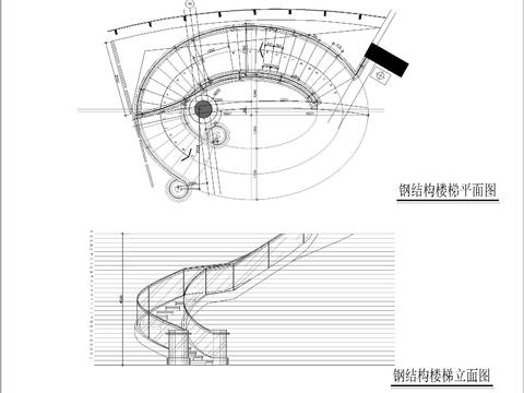  钢结构旋转楼梯节点设计cad施工图 