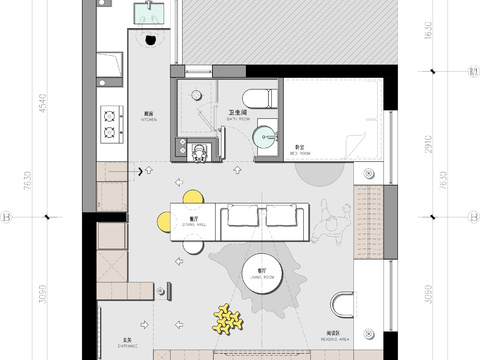 精品户型改造案例-一居室cad施工图 