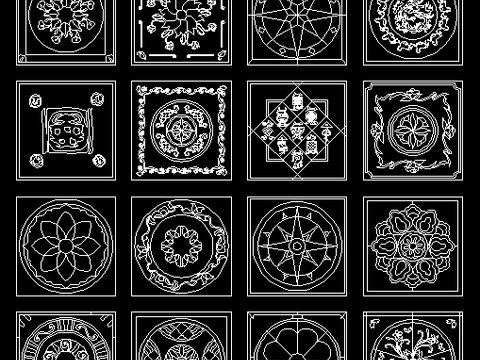  16个正方形cad水刀拼花图 