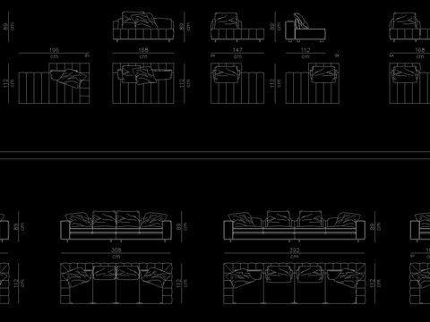  2021高端沙发平立面CAD图库 